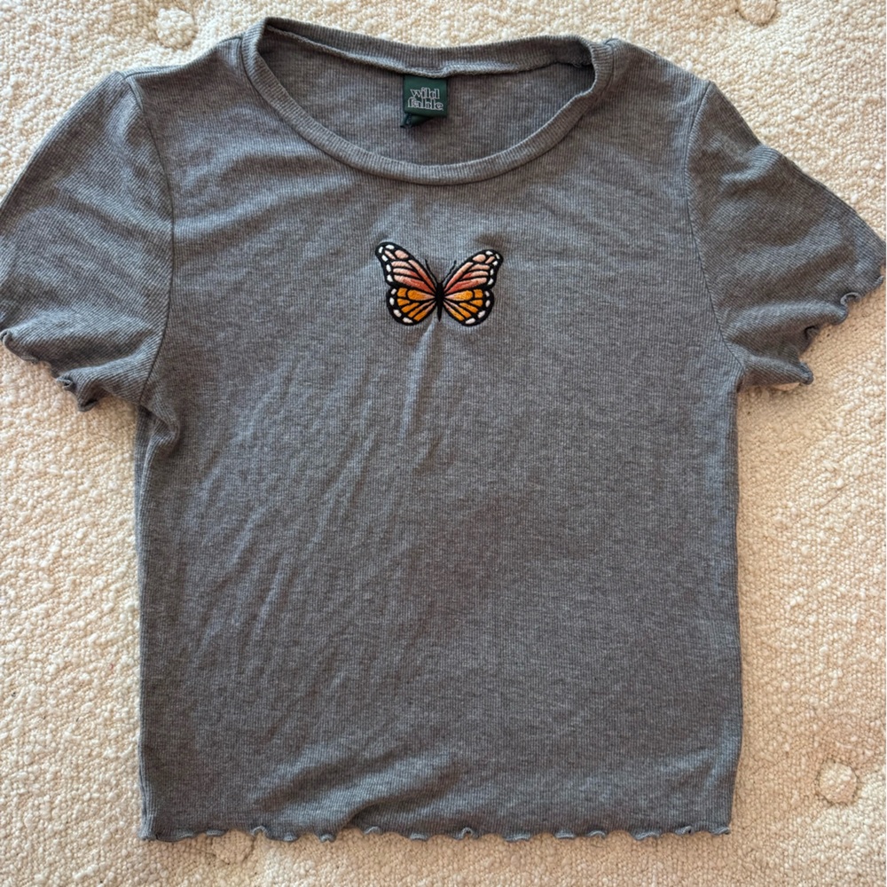 Wild Fable Gray Tee with Butterfly Accent